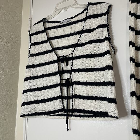 MNG BY MANGO black white striped knit 2 piece vest pants set L/XL - Picture 4 of 12